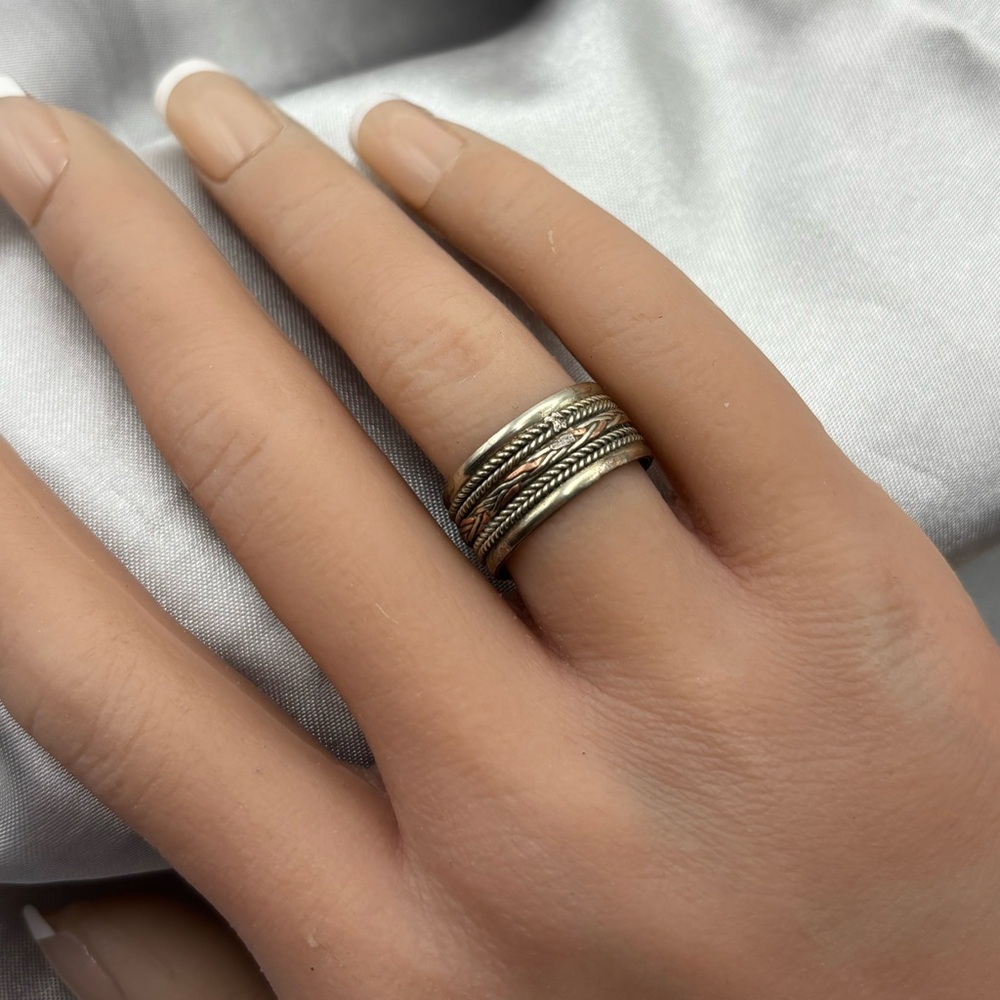 Vintage Tibetan Mixed Metal Spinner Style Band Handcrafted Boho Ring